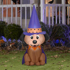 GEMMY - Chien gonflable d'Halloween avec chapeau de sorcière - 122 cm-Pour usage intérieur et extérieur