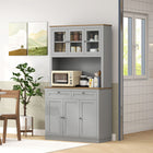 HOMCOM - Armoire de garde-manger 71 po avec espace pour micro-ondes et vaisselier - gris-Étagères réglables pour adapter le rangement aux objets de cuisine plus hauts 