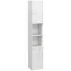Kleankin - Armoire de salle de bain haute brillance avec porte et étagères - blanc-Les étagères ouvertes et l’armoire fermée organisent soigneusement les serviettes, le linge et autres essentiels de salle de bain 