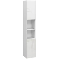 Kleankin - Armoire de salle de bain haute brillance avec porte et étagères - blanc-Les étagères ouvertes et l’armoire fermée organisent soigneusement les serviettes, le linge et autres essentiels de salle de bain 
