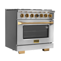 Kucht - 36 po Série KXP Cuisinière double énergie Propane - Acier inoxydable/Or-Nouveau thermostat numérique à cadran Horus de Kucht