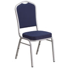 Chaise de banquet HERCULES empilable, dossier couronne, tissu bleu marine, siège épais 2,5 po, cadre argenté (FD-C01-S-2-GG)-Capacité de poids de 500 lb