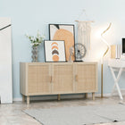 HOMCOM - Buffet boho 53,5 po L - bois naturel-Convient pour la cuisine, le salon ou l’entrée 