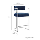 Modway - Huron Dos courbé Tissu et métal Tabouret de comptoir - Marine d’argent-Cadre en acier inoxydable en métal chromé