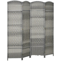 HOMCOM - Séparateur de pièce autoportant 4 panneaux tressé à la main pour bureau à domicile ou chambre - gris mélangé-Conception pliable à 4 panneaux avec 9 charnières en métal pour un rangement facile  
