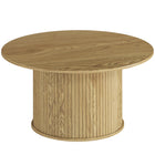 HOMCOM - Table basse ronde 31,5 po pour salon - chêne-Finition en grain de bois de chêne naturel et base cylindrique cannelée ajoutent une touche chaleureuse à la décoration