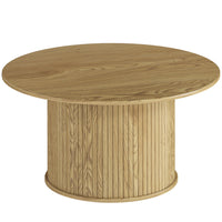 HOMCOM - Table basse ronde 31,5 po pour salon - chêne-Finition en grain de bois de chêne naturel et base cylindrique cannelée ajoutent une touche chaleureuse à la décoration