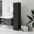 HOMCOM - Armoire de rangement haute pour salle de bain avec portes, tiroir et étagère réglable - noir-La poignée découpée assure un accès facile et un aspect épuré 