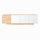 Nexera - Meuble TV Riva, 72 po, Érable naturel et blanc-Grande capacité : Bénéficiant d'un espace généreux, ce meuble TV peut accommoderdes écrans jusqu'à 80 pouces, créant ainsi la plateforme idéale pour répondre à vosbesoins de divertissement avec une touche d'artisanat canadien et de stylecontemporain