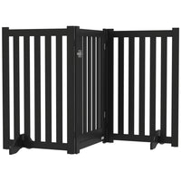 PawHut - Barrière pour chien 3 panneaux pliable avec pieds pour taille moyenne et inférieure - noir-Fabriqué en MDF, porte robuste 