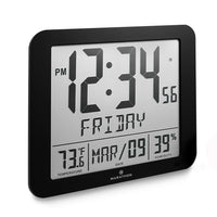 Marathon – Horloge murale atomique avec température intérieure/extérieure, noir (CL030027FD-BK)-Comprend un grand écran de 2 po de haut, facile à lire