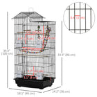 PawHut - Cage à oiseaux 39 po H avec échelle, balançoire, jouets, perchoirs - noir-Plusieurs portes assurent un accès pratique 
