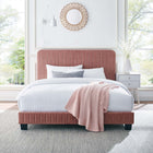 Modway - Celine Chenal Touffé Performance Velvet Lit de plateforme complet, Rose poussiéreuse-Pieds en bois massif