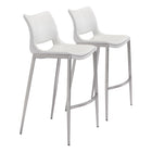 Zuo - Ace Tabouret de bar - Blanc/Argent - Ensemble de 2-Design ergonomique
