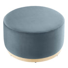Modway - Tilden Grand Velours rond de performance de 29" Rembourré Ottoman - Cadet Blue Natural-Glissements au pied sans marquer