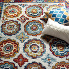 Modway - Entourage Treillis marocain floral vieilli d’Odile Tapis de 5 pi l x 8 pi L - Ivoire Bleu Rouge Orange Jaune-Protégez les planchers contre le passage des piétons / du mobilier
