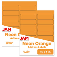 JAM Paper Étiquettes postales, 1 1/3 x 4 po, orange néon, 252/paquet-Étiquettes postales