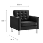 Modway - Loft Touffe Cuir végane Fauteuil et ensemble ottoman - Argent noir-Touffe de biscuits