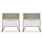 Manhattan Comfort - Rockefeller Table de Nuit 1 Tiroir Style Mid-Century Modern 51 cm - Blanc - Lot de 2-Table de chevet 2 pièces style milieu du siècle pour chambre et salon