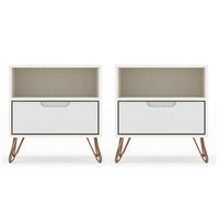 Manhattan Comfort - Rockefeller Table de Nuit 1 Tiroir Style Mid-Century Modern 51 cm - Blanc - Lot de 2-Table de chevet 2 pièces style milieu du siècle pour chambre et salon