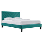 Modway - Roxanne Performance Velvet Lit de plateforme complet, Sarcelle-Lit double moderne vintage