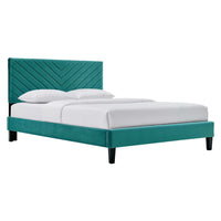 Modway - Roxanne Performance Velvet Lit de plateforme complet, Sarcelle-Lit double moderne vintage