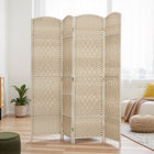 HOMCOM - séparateur de pièce autoportant 4 panneaux tressé à la main pour bureau à domicile, chambre - chêne clair-Motif tressé avec sommet arqué pour plus d’élégance  
