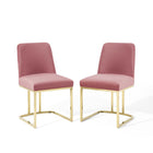 Modway - Amplify Base de traîneau Performance Velvet Chaises de salle à manger Ensemble de 2 - Rose Poussiéreuse d’Or-Fauteuil à manger Glam Deco