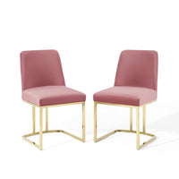 Modway - Amplify Base de traîneau Performance Velvet Chaises de salle à manger Ensemble de 2 - Rose Poussiéreuse d’Or-Fauteuil à manger Glam Deco