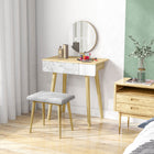 HOMCOM - Coiffeuse avec miroir - 27,6 po L x 15,4 po l x 50,4 po H - chêne, blanc-Livré avec un tiroir à glissière fluide pour ranger les cosmétiques, accessoires pour cheveux, bijoux et autres articles 
