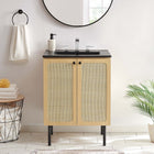 Modway - Chaucer 24" Vanette de salle de bain - Noir de chêne-Boutons d’armoire en métal