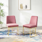 Modway - Amplify Base de traîneau Performance Velvet Chaises de salle à manger Ensemble de 2 - Rose Poussiéreuse d’Or-Tissu résistant aux taches