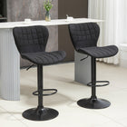 HOMCOM - Tabourets de bar pivotants réglables avec dossier - noir - paquet de 2-Assise large avec housse en tissu effet lin et rembourrage épais pour un grand confort 

