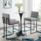 Modway - Privy Acier inoxydable noir Tissu rembourré Tabouret de bar - Noir Gris clair - Ensemble de 2-Tissu polyester doux pour tissu