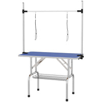PawHut - Table de Toilettage pour Chien Réglable avec 2 Harnais de Sécurité - Bleu-Cadre en métal solide pour une fiabilité et une résistance durables