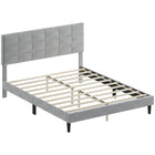 HOMCOM - Cadre de lit plateforme rembourré format queen avec tête de lit - gris-Tissu doux au toucher velours avec mousse à haute résilience pour un confort douillet 