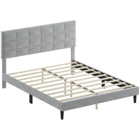 HOMCOM - Cadre de lit plateforme rembourré format queen avec tête de lit - gris-Tissu doux au toucher velours avec mousse à haute résilience pour un confort douillet 