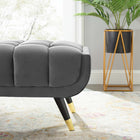 Modway - Adept 60" Performance Velvet Banc - Gris-Cadre en bois de bouleau noir écarté