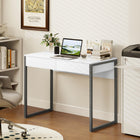 HOMCOM - Bureau d'ordinateur haut brillant avec 2 tiroirs - 39,4 po L x 19,7 po l x 29,5 po H - blanc et gris-Cadre en acier robuste supportant jusqu’à 168 lb (76 kg) pour une surface de travail stable