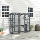 PawHut - Catio avec 6 plateformes, toit résistant aux intempéries, enclos extérieur pour chat - gris-Panneau anti-soleil avec toit incliné, fabriqué en panneau PC et bois de sapin 