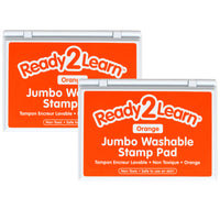 Ready 2 Learn - Tampon encreur lavable géant - Orange - 6,2 po L x 4,1 po L - Paquet de 2-Temps D'art Sans Mess - L'encre de ce tampon encreur lave la peau avec de l'eau et du savon, ce qui rend le nettoyage rapide et facile.