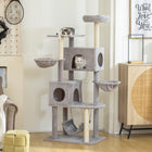 PawHut - Arbre à chat 66 po avec 2 condos à porte, grands hamacs - gris clair-Un perchoir supérieur moelleux et trois hamacs offrent des endroits douillets et sécurisés pour la sieste 