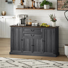 HOMCOM - Buffet de style ferme 57,9 po L avec station de charge - grain de bois noir-Deux étagères réglables à 6 niveaux offrent un rangement flexible pour vos essentiels de cuisine 