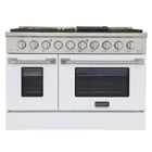 Kucht - 48 po Série KNG Cuisinière Pro Style au gaz naturel - Acier inoxydable/Blanc-Cuisinez et pâtissez comme un professionnel grâce à deux fours séparés dotés de larges vitres. Le four principal est un four robuste en porcelaine bleue d’une capacité de 4,2 pi³, tandis que le four latéral supplémentaire offre une capacité de 2,5 pi³