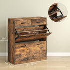 HOMCOM - Armoire d’entrée avec 2 tiroirs basculants pour 12 paires - brun rustique-Les étagères intérieures sont réglables sur 2 niveaux ou amovibles pour s'adapter à des chaussures de différentes hauteurs