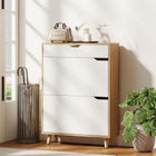 HOMCOM - Armoire à chaussures étroite avec 2 tiroirs basculants - blanc-Un tiroir supérieur pratique garde les clés, portefeuilles et petits objets à portée de main 