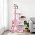 PawHut - Arbre à chat 53 po avec condo, grand centre d’activités pour chaton - rose-Maison recouverte de peluche offrant un espace doux et confortable pour se reposer et faire la sieste 