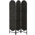 HOMCOM - Paravent autoportant tressé à 3 panneaux avec sommet arqué pour chambre - noir-Le design tissé à la main crée de magnifiques motifs lumineux et offre une semi-intimité douce  
