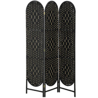 HOMCOM - Paravent autoportant tressé à 3 panneaux avec sommet arqué pour chambre - noir-Le design tissé à la main crée de magnifiques motifs lumineux et offre une semi-intimité douce  

