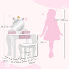 Qaba - Coiffeuse enfant avec miroir et tabouret - Motif licorne - Blanc-Dimensions: Table: 21.7" L x 13.5" W x 33.9" H (55 x 34 x 87 cm) 